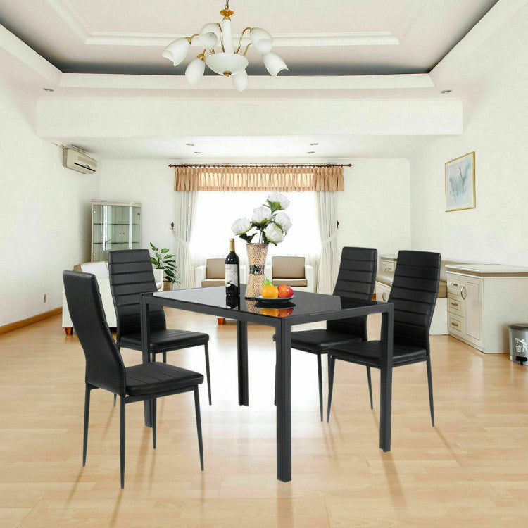 5-Piece Dining Table and Chair Set Kitchen Dining Room Table Set with Glass Tabletop and Metal Frame Chairs