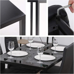 5-Piece Dining Table and Chair Set Kitchen Dining Room Table Set with Glass Tabletop and Metal Frame Chairs