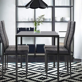 5-Piece Dining Table and Chair Set Kitchen Dining Room Table Set with Glass Tabletop and Metal Frame Chairs