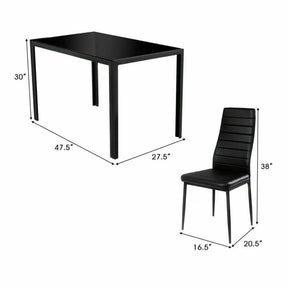 5-Piece Dining Table and Chair Set Kitchen Dining Room Table Set with Glass Tabletop and Metal Frame Chairs