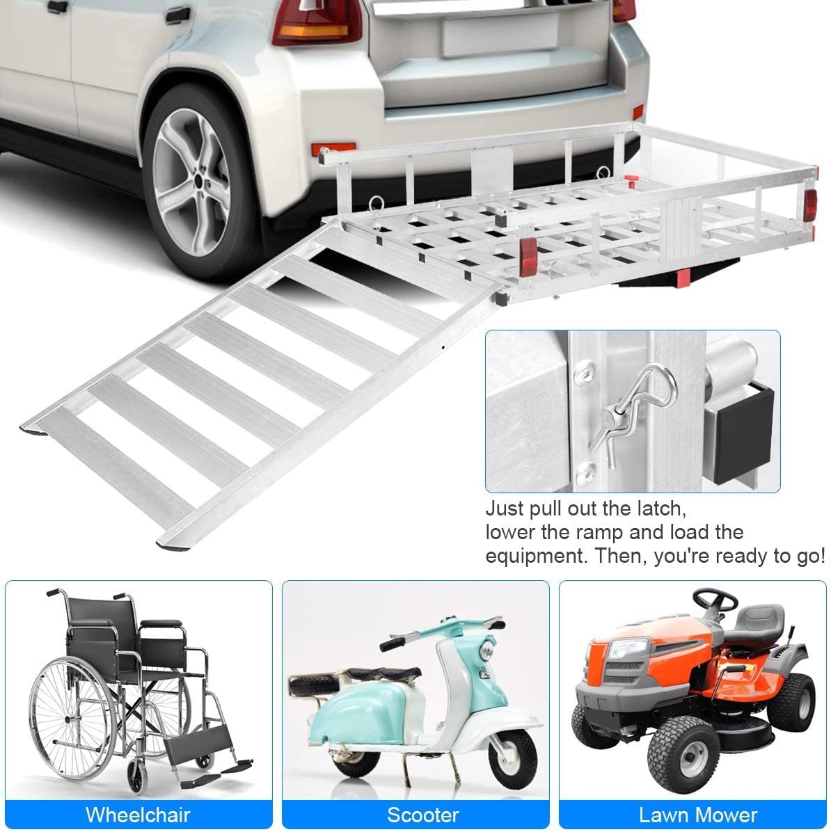 50" x 29.5" Aluminum Cargo Carrier 500 lbs Hitch-Mounted Wheelchair Scooter Mobility Carrier Medical Lift Rack Ramp