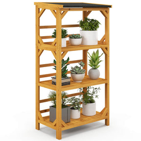 54'' Outdoor Storage Shelves 3-Tier Wooden Plant Stand Rack Garden Shed Utility Tool Organizer with Weatherproof Asphalt Roof