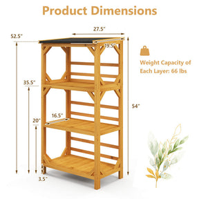 54'' Outdoor Storage Shelves 3-Tier Wooden Plant Stand Rack Garden Shed Utility Tool Organizer with Weatherproof Asphalt Roof
