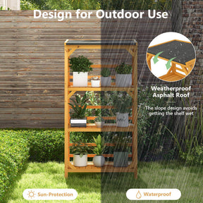 54'' Outdoor Storage Shelves 3-Tier Wooden Plant Stand Rack Garden Shed Utility Tool Organizer with Weatherproof Asphalt Roof
