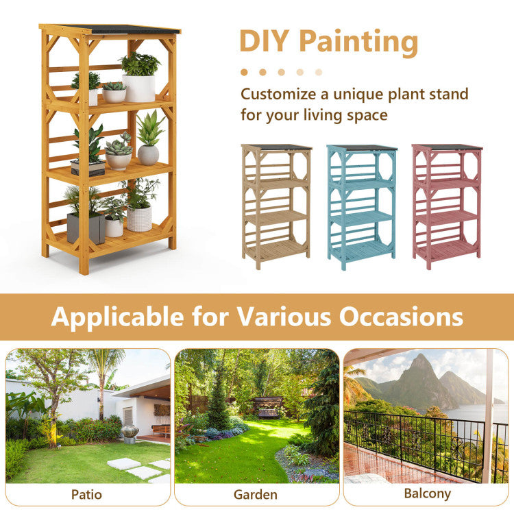 plant storage rack 54'' Outdoor Storage Shelves 3-Tier Wooden Plant Stand Rack Garden She