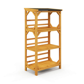 54'' Outdoor Storage Shelves 3-Tier Wooden Plant Stand Rack Garden Shed Utility Tool Organizer with Weatherproof Asphalt Roof