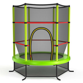 55 Inch Kids Recreational Trampoline Toddler Heavy Duty Frame Round Bouncing Jumping Mat with Enclosure Net Safety Pad