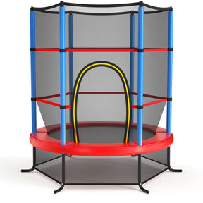 55 Inch Kids Recreational Trampoline Toddler Heavy Duty Frame Round Bouncing Jumping Mat with Enclosure Net Safety Pad