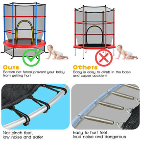 55 Inch Kids Recreational Trampoline Toddler Heavy Duty Frame Round Bouncing Jumping Mat with Enclosure Net Safety Pad