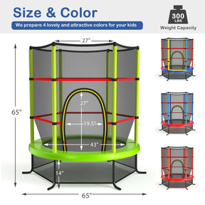 55 Inch Kids Recreational Trampoline Toddler Heavy Duty Frame Round Bouncing Jumping Mat with Enclosure Net Safety Pad