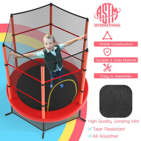 55 Inch Kids Recreational Trampoline Toddler Heavy Duty Frame Round Bouncing Jumping Mat with Enclosure Net Safety Pad