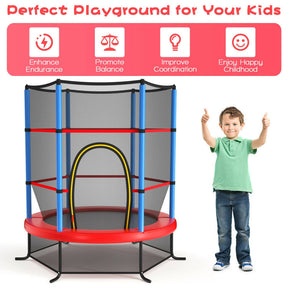 55 Inch Kids Recreational Trampoline Toddler Heavy Duty Frame Round Bouncing Jumping Mat with Enclosure Net Safety Pad