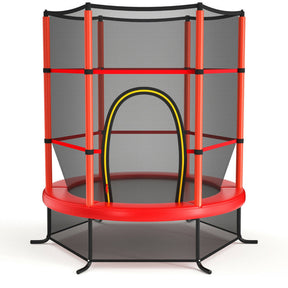 55 Inch Kids Recreational Trampoline Toddler Heavy Duty Frame Round Bouncing Jumping Mat with Enclosure Net Safety Pad