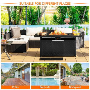57 Inches Outdoor Propane Fire Pit Table 50000 BTU Rectangular Auto-Ignition Gas Fire Table with Lava Rocks Lid