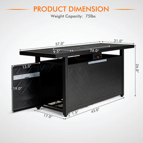 57 Inches Outdoor Propane Fire Pit Table 50000 BTU Rectangular Auto-Ignition Gas Fire Table with Lava Rocks Lid