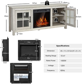 58 Inches Fireplace TV Stand Console Table with Remote Control and Adjustable Shelves for TVs up to 65 Inches