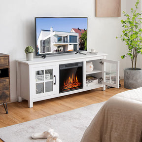 58 Inches Fireplace TV Stand Console Table with Remote Control and Adjustable Shelves for TVs up to 65 Inches