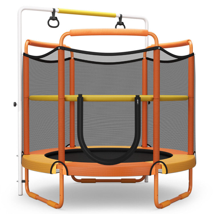 5FT Outdoor Kids Trampoline 3-in-1 ASTM Approved Toddler Game Trampoline with Adjustable Horizontal Bar Enclosure Safety Net