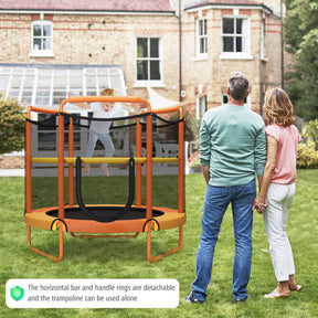 5FT Outdoor Kids Trampoline 3-in-1 ASTM Approved Toddler Game Trampoline with Adjustable Horizontal Bar Enclosure Safety Net