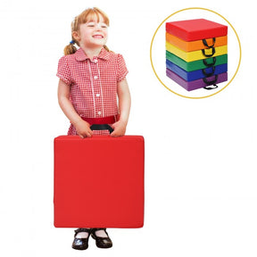6 Piece 15 Inches Square Toddler Floor Cushions Flexible Soft Foam Seating with Handles