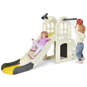 6-In-1 Freestanding Kids Large Slide Toddler Climber Slide Playset with Basketball Hoop Ring Toss
