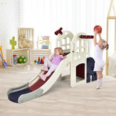 6-In-1 Freestanding Kids Large Slide Toddler Climber Slide Playset with Basketball Hoop Ring Toss