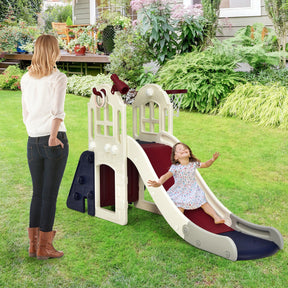 6-In-1 Freestanding Kids Large Slide Toddler Climber Slide Playset with Basketball Hoop Ring Toss