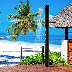 7.2Feet Outdoor Solar Heated Shower 9.3 Gallon 2-Section Pool Shower with Handheld Shower Head Foot Tap Spigot