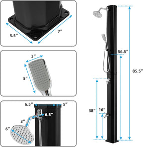 7.2Feet Outdoor Solar Heated Shower 9.3 Gallon 2-Section Pool Shower with Handheld Shower Head Foot Tap Spigot