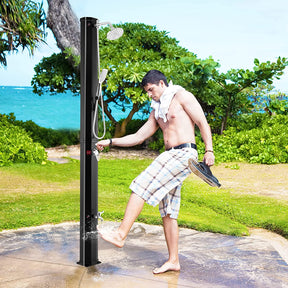 7.2Feet Outdoor Solar Heated Shower 9.3 Gallon 2-Section Pool Shower with Handheld Shower Head Foot Tap Spigot