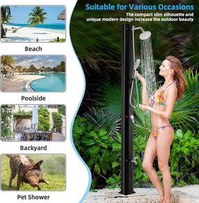 7.2Feet Outdoor Solar Heated Shower 9.3 Gallon 2-Section Pool Shower with Handheld Shower Head Foot Tap Spigot