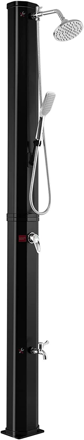 7.2Feet Outdoor Solar Heated Shower 9.3 Gallon 2-Section Pool Shower with Handheld Shower Head Foot Tap Spigot