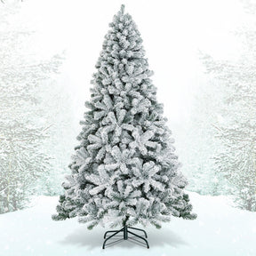 7.5 Feet Artificial Christmas Tree with 1010 Branch Tips and Snow Flocked Leaves