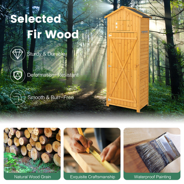 71 Inch Garden Wooden Storage Cabinet Outdoor Weatherproof Tool Storage Shed with Lockable Doors and Foldable Table