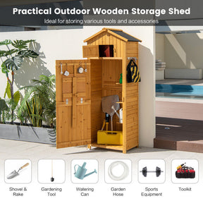 71 Inch Garden Wooden Storage Cabinet Outdoor Weatherproof Tool Storage Shed with Lockable Doors and Foldable Table