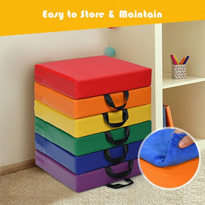 6 Piece 15 Inches Square Toddler Floor Cushions Flexible Soft Foam Seating with Handles