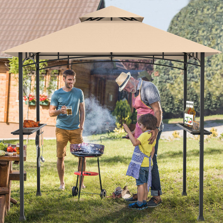 8 x 5 Feet Outdoor Grill Gazebo Patio Barbecue Canopy Tent Shelter with 2 Shelves and 5 Hooks