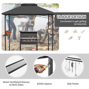 8 x 5 Feet Outdoor Grill Gazebo Patio Barbecue Canopy Tent Shelter with 2 Shelves and 5 Hooks
