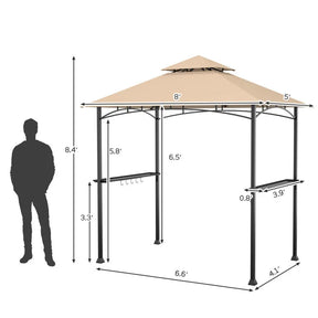 8 x 5 Feet Outdoor Grill Gazebo Patio Barbecue Canopy Tent Shelter with 2 Shelves and 5 Hooks