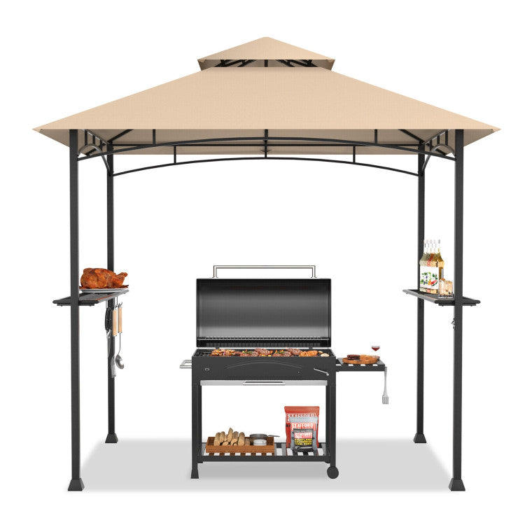 8 x 5 Feet Outdoor Grill Gazebo Patio Barbecue Canopy Tent Shelter with 2 Shelves and 5 Hooks
