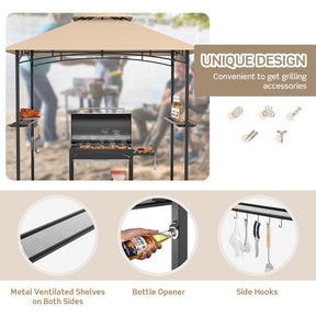 8 x 5 Feet Outdoor Grill Gazebo Patio Barbecue Canopy Tent Shelter with 2 Shelves and 5 Hooks