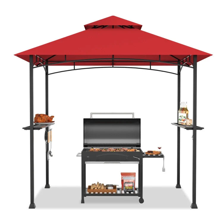 8 x 5 Feet Outdoor Grill Gazebo Patio Barbecue Canopy Tent Shelter with 2 Shelves and 5 Hooks