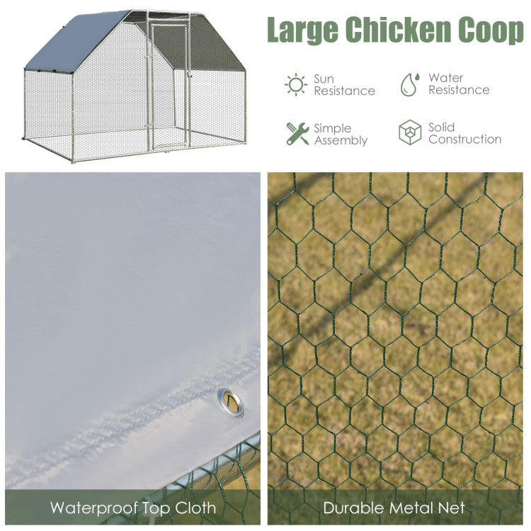 9.5 x 6.5 Feet Large Walk-In Chicken Coop Poultry Cage Outdoor Pen Hen House with Water-Resistant Cover