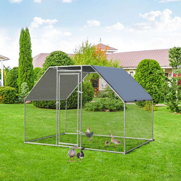 9.5 x 6.5 Feet Large Walk-In Chicken Coop Poultry Cage Outdoor Pen Hen House with Water-Resistant Cover
