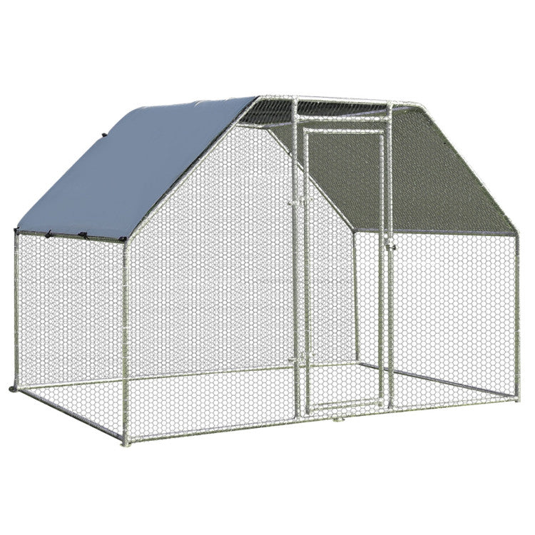 9.5 x 6.5 Feet Large Walk-In Chicken Coop Poultry Cage Outdoor Pen Hen House with Water-Resistant Cover