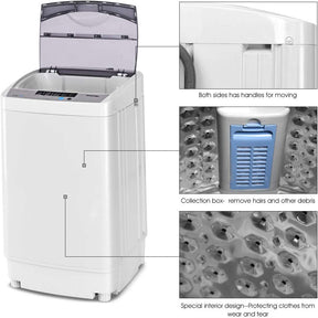 9.92 LBS Portable Full-Automatic Washing Machine 8 Water Level Compact Laundry Washer Dryer Combo with Built-in Drain Pump and LED Display
