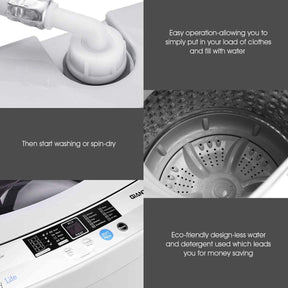 9.92 LBS Portable Full-Automatic Washing Machine 8 Water Level Compact Laundry Washer Dryer Combo with Built-in Drain Pump and LED Display
