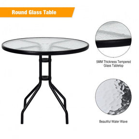 32 Inch Outdoor Patio Round Tempered Glass Top Table with Umbrella Hole