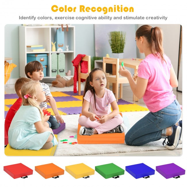 6 Piece 15 Inches Square Toddler Floor Cushions Flexible Soft Foam Seating with Handles