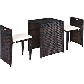 3 Pcs Cushioned Outdoor Wicker Patio Set